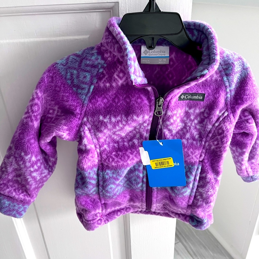 Columbia purple fleece winter jacket, toddler 12-18 month. New with tags.